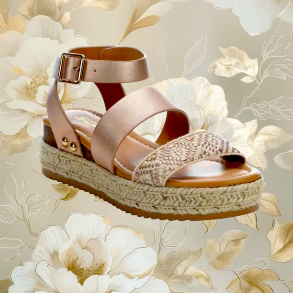 Worn1X 💥 Sophie17 rose gold espadrille soda platform sandals girl’s size 2